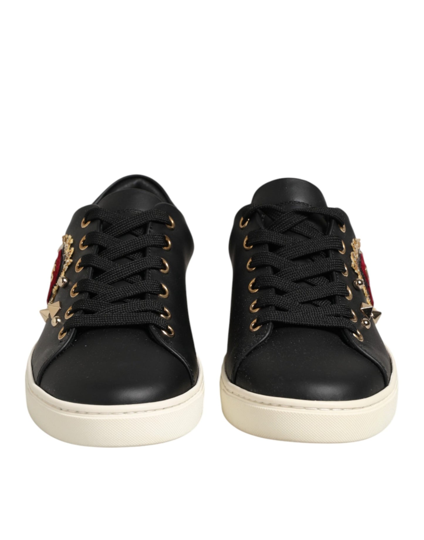 Black Leather Sacred Heart Sneakers Shoes
