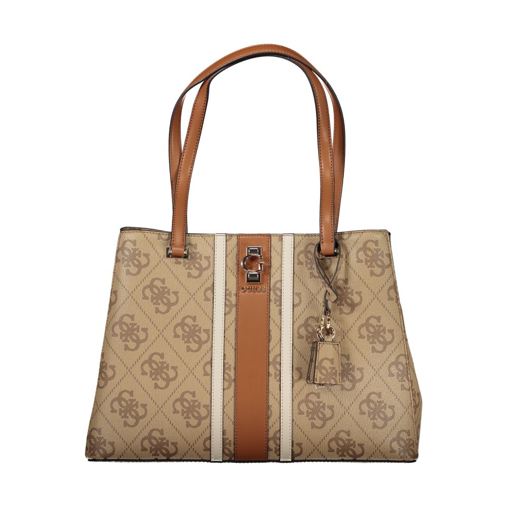 Beige Polyurethane Women Handbag
