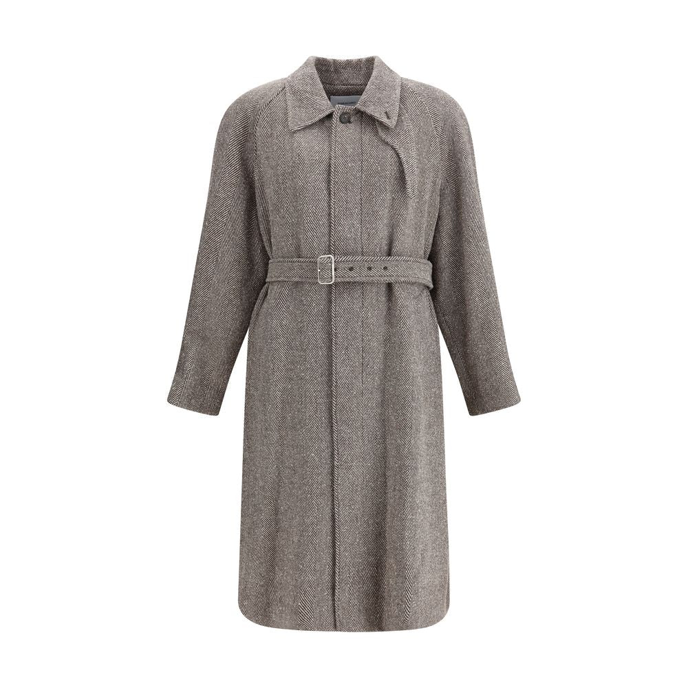 Coat in herringbone-patterned fabric