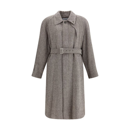 Coat in herringbone-patterned fabric