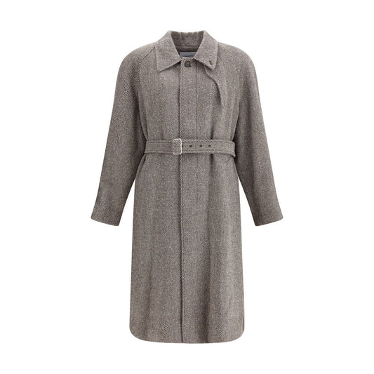 Coat in herringbone-patterned fabric