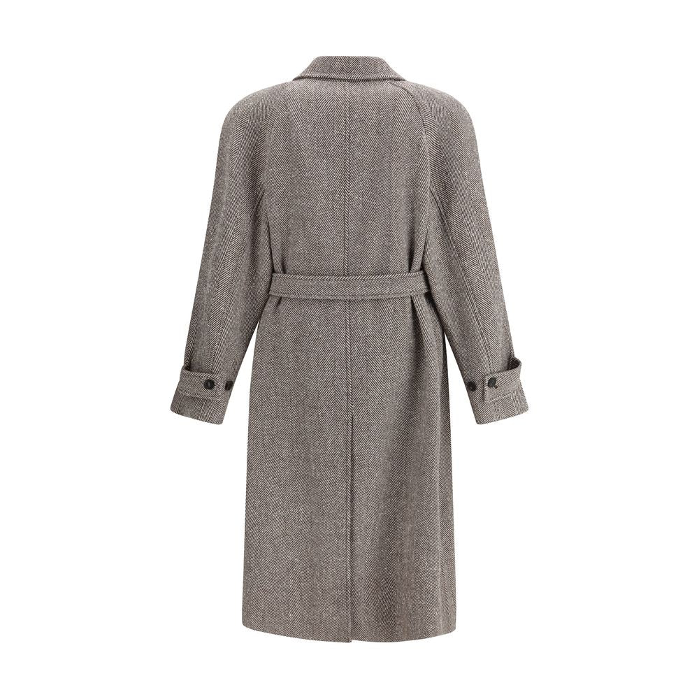 Coat in herringbone-patterned fabric