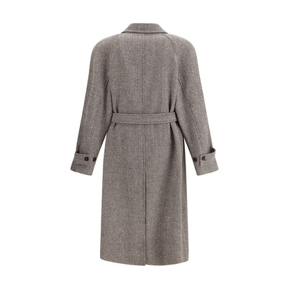 Coat in herringbone-patterned fabric