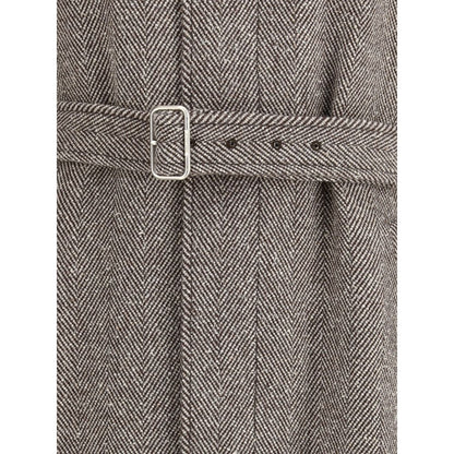 Coat in herringbone-patterned fabric