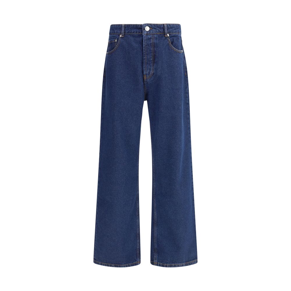 Blue Cotton Straight-Leg Jeans