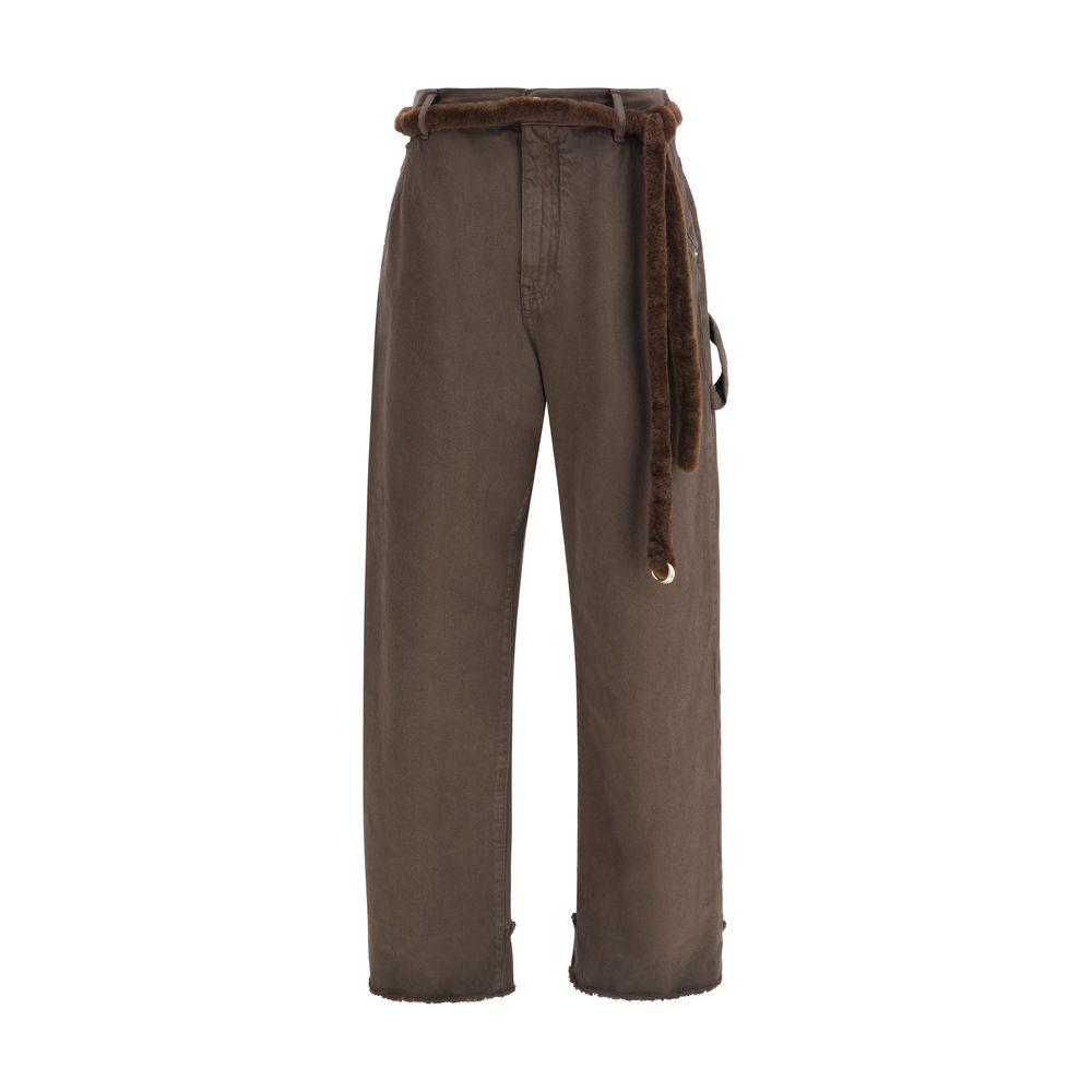 Lisa Fur Belt Adorned Loose Fit Carpenter Pants