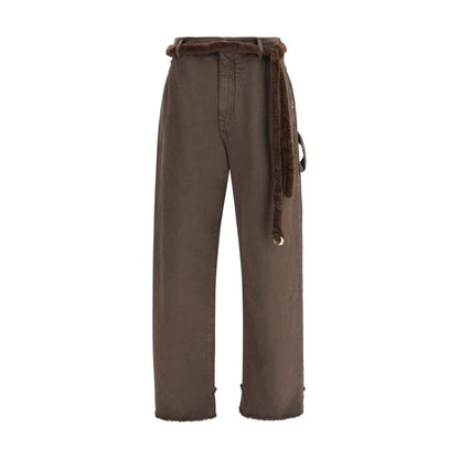Lisa Fur Belt Adorned Loose Fit Carpenter Pants