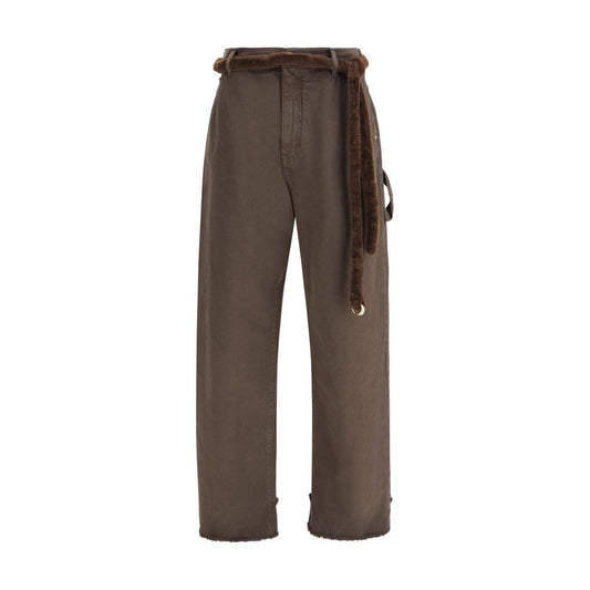 Lisa Fur Belt Adorned Loose Fit Carpenter Pants