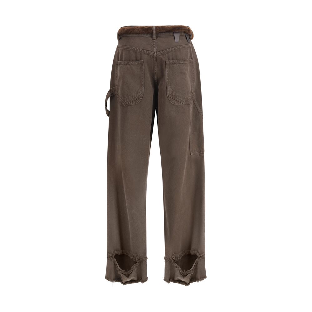Lisa Fur Belt Adorned Loose Fit Carpenter Pants