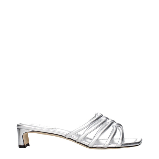 Gray Leather Flat Sandals