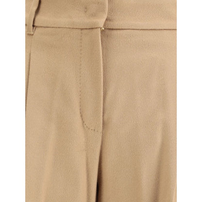 Beige Fleece Wool Casual Pants