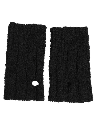 Black Virgin Wool Knitted Fingerless Men Gloves
