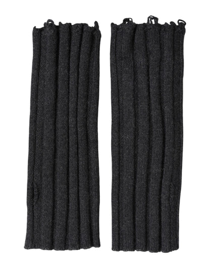 Black Virgin Wool Knitted Fingerless Gloves