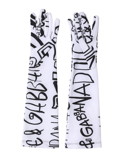 Black White DG Logo Elbow Length Mitten  Gloves