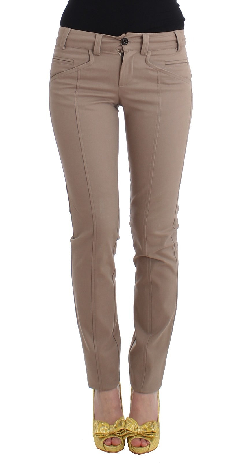Beige Dress Skinny Slim Straight Chinos Pants