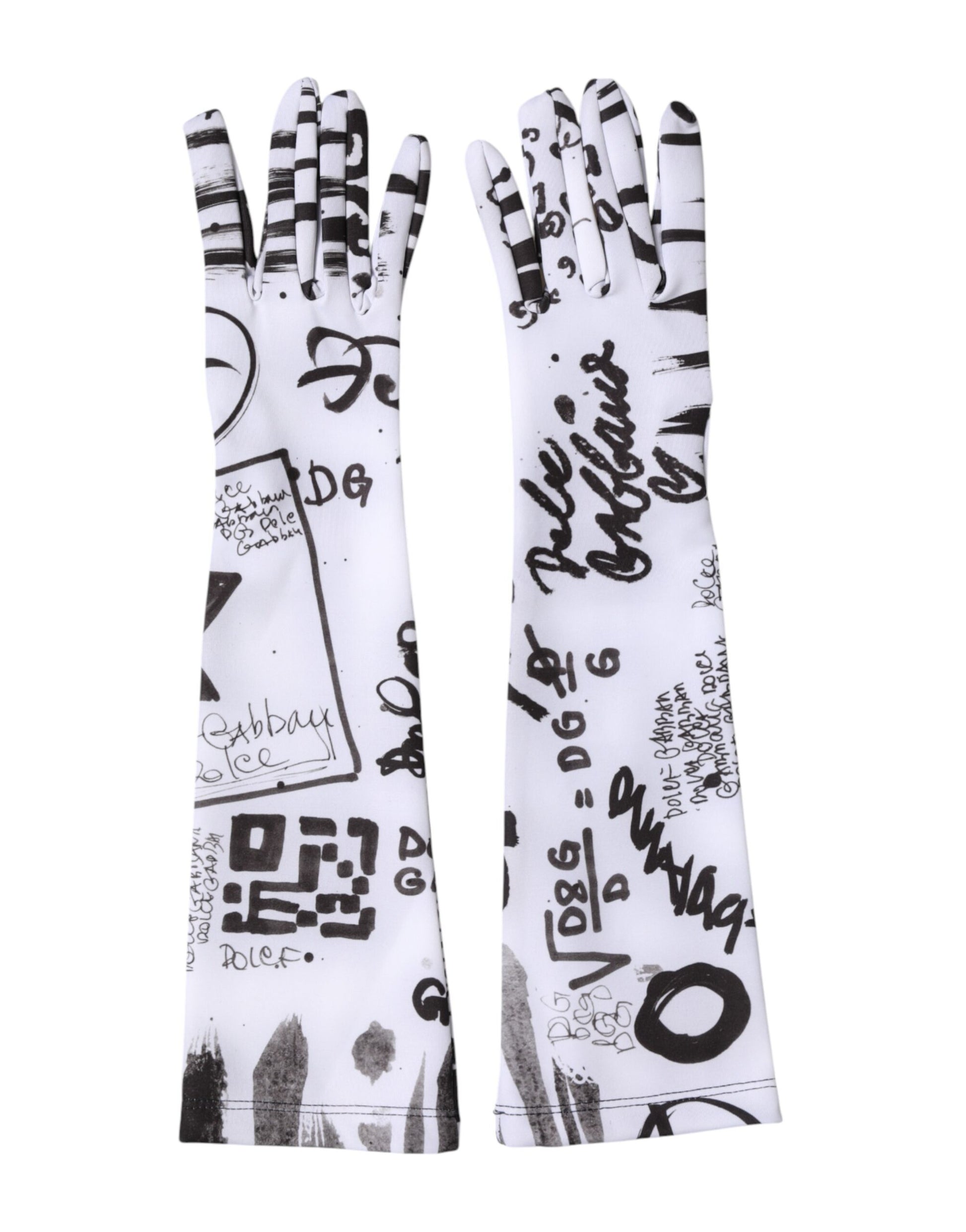 Black White DG Logo Elbow Length Mitten Gloves
