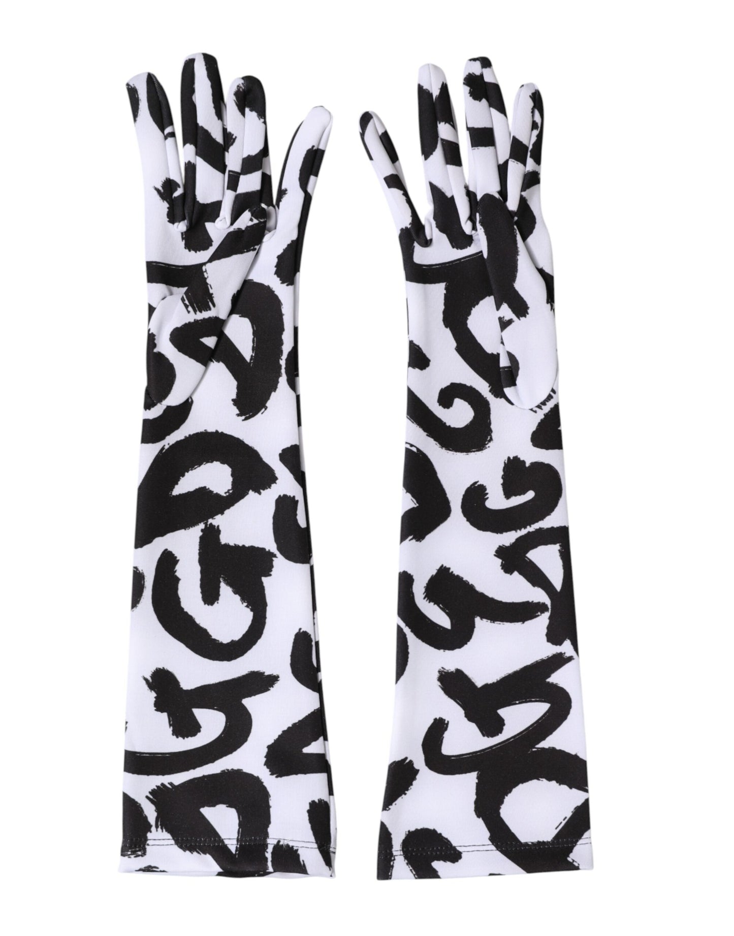 Black White DG Logo Elbow Length Mitten Gloves