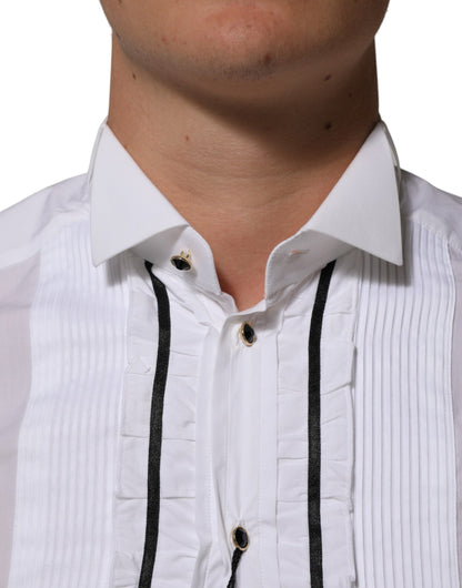 White Cotton Collared Long Sleeve GOLD Dress  Shirt