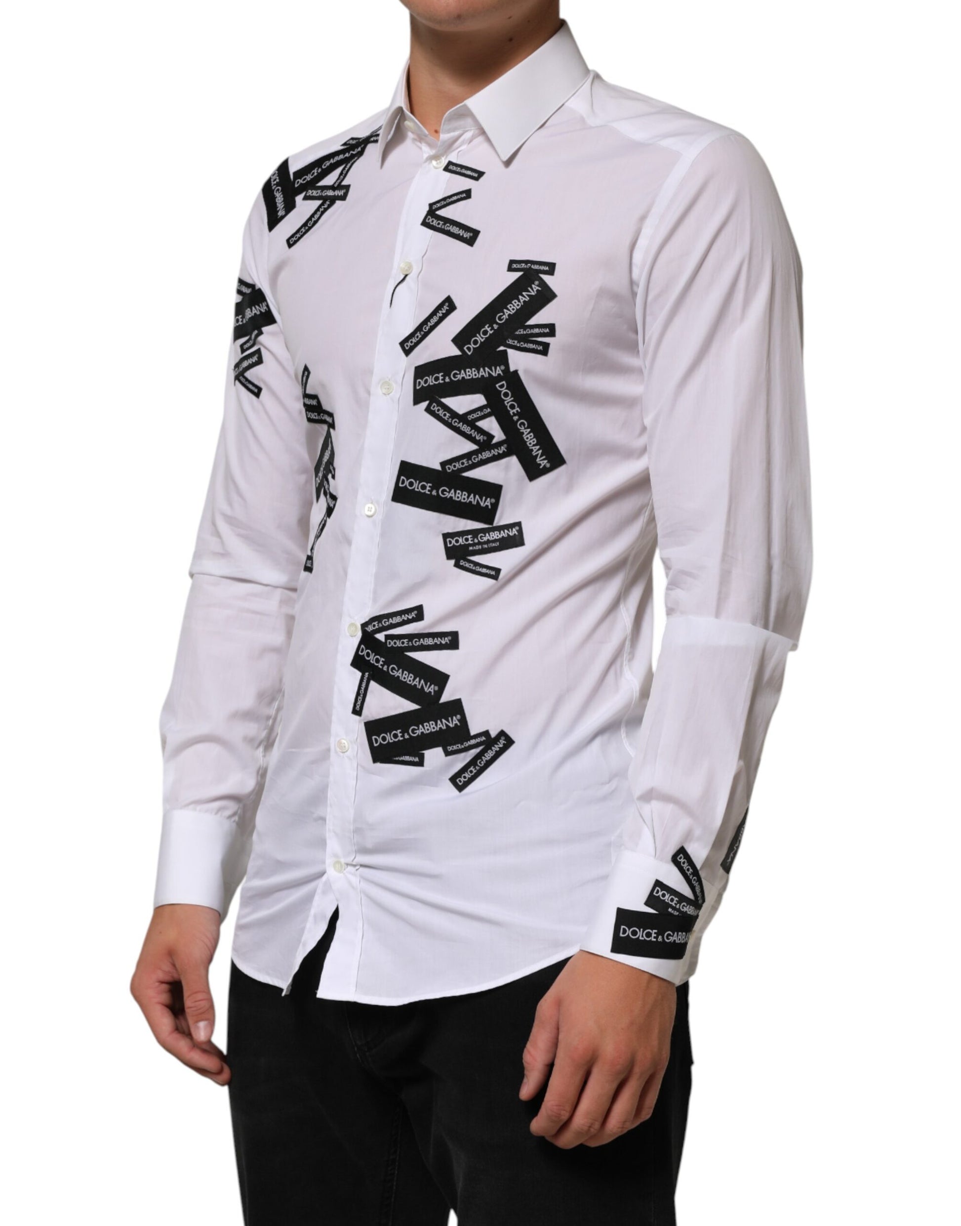 White Logo Cotton Collared GOLD Dress Shirt