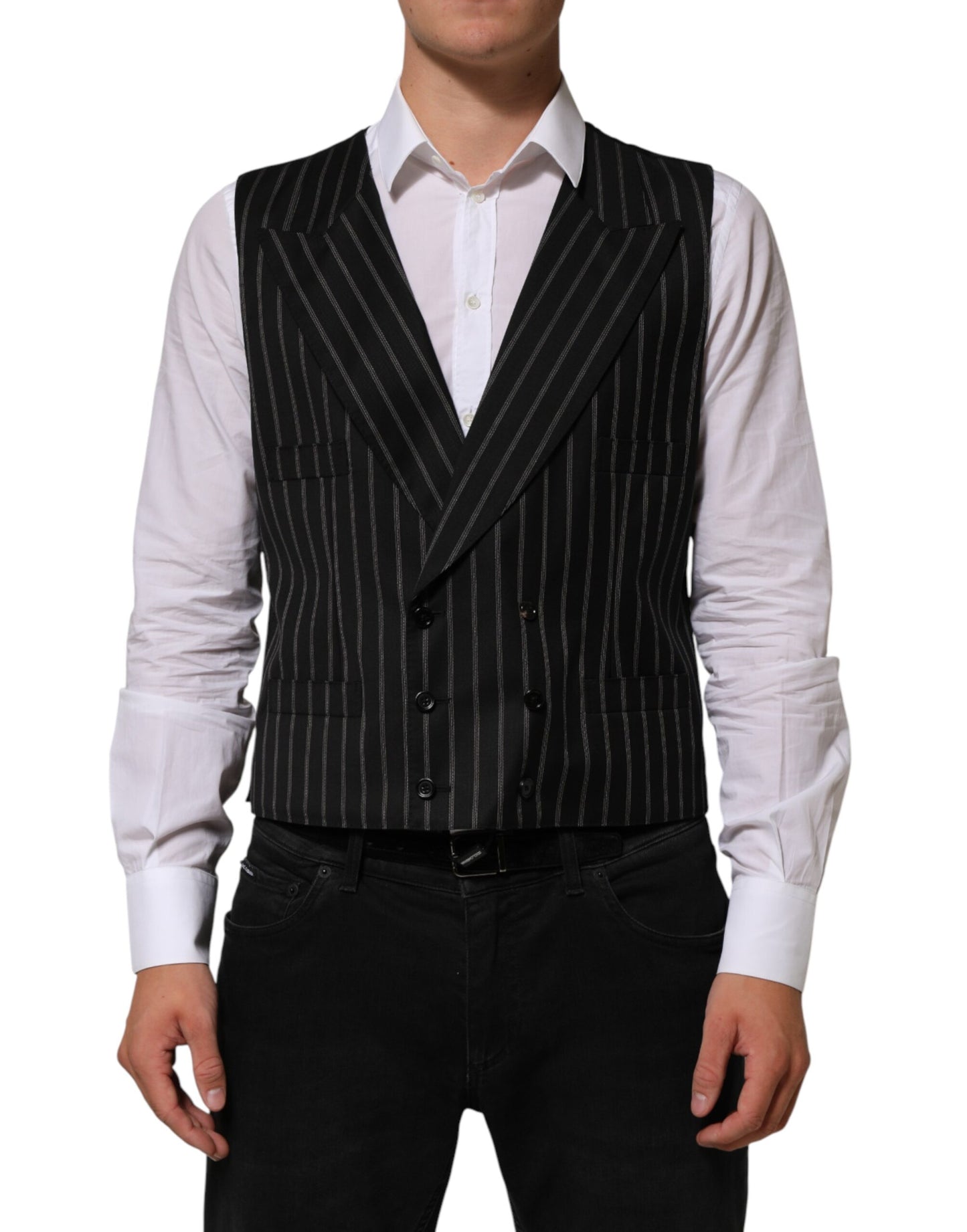 Black Stripes Wool Dress Men Waistcoat Vest