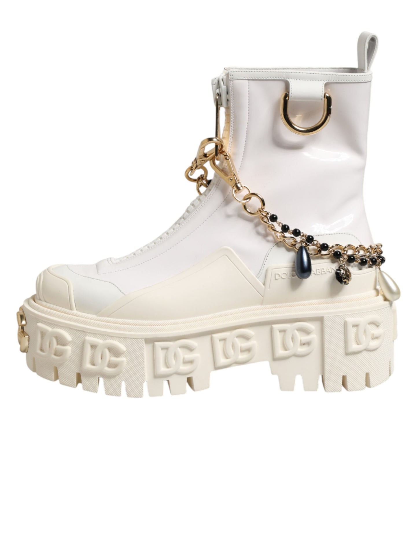 White Leather Rubber Logo Ankle Boots Shoes