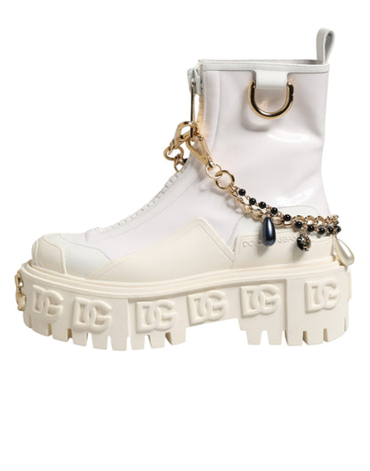 White Leather Rubber Logo Ankle Boots Shoes