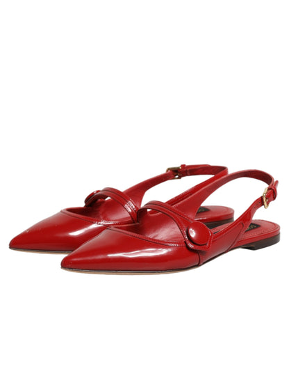 Red Leather Slingback Flats Sandals Shoes