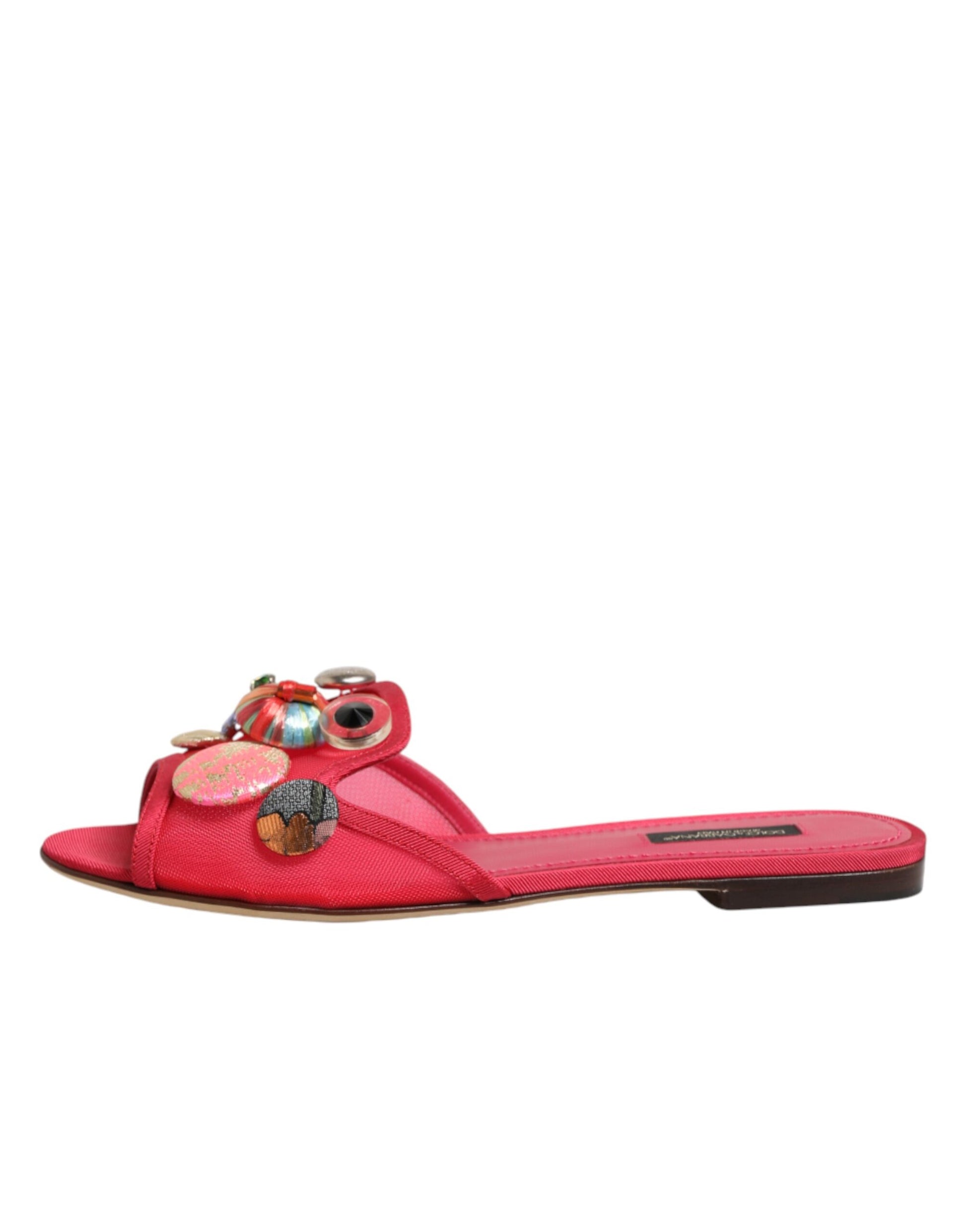 Red Embellished Flats Slip On Sandals Shoes