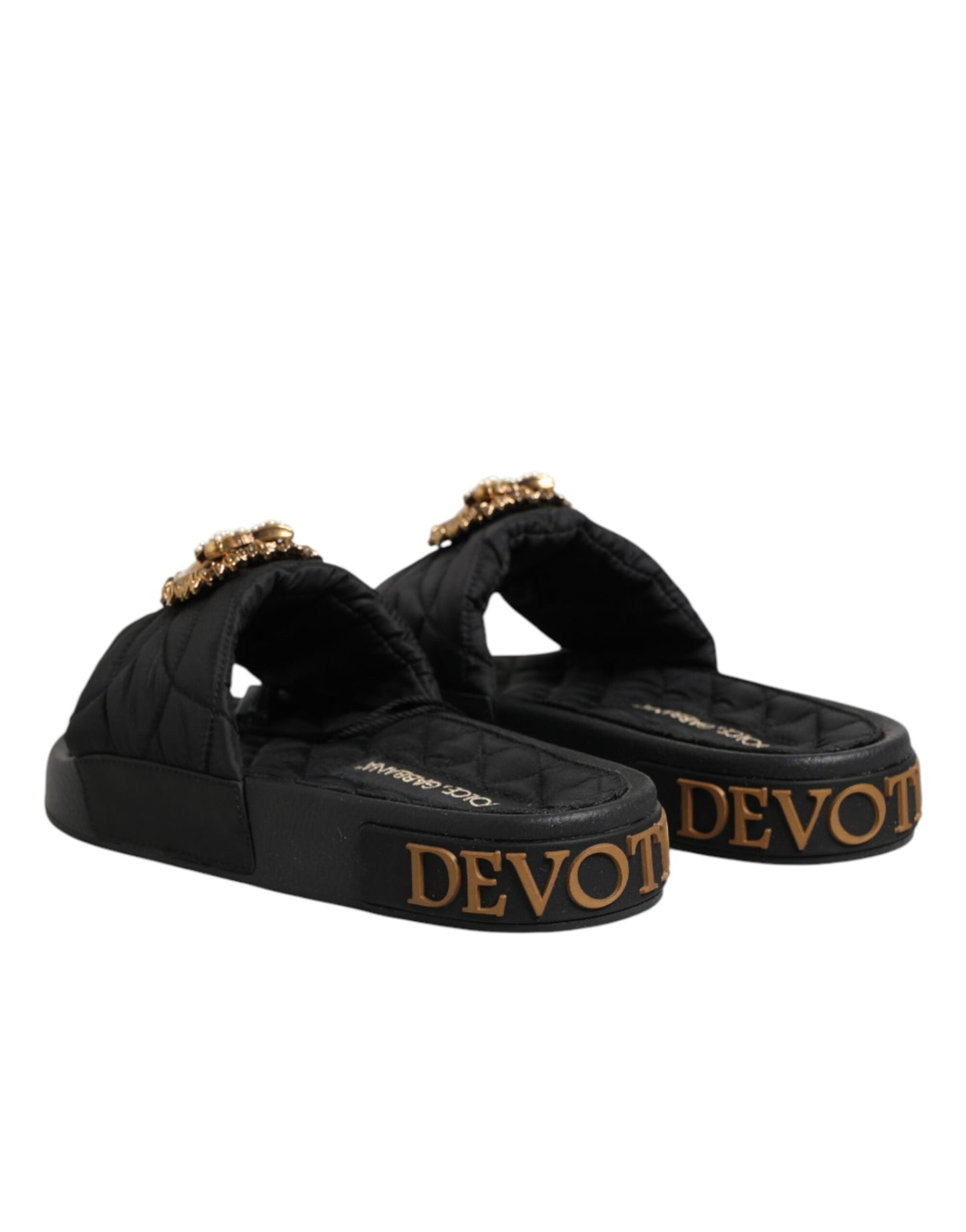 Black Devotion Matelassé Leather Slides Shoes