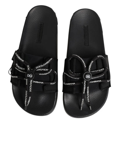 Black logo print Slides Beachwear Shoes