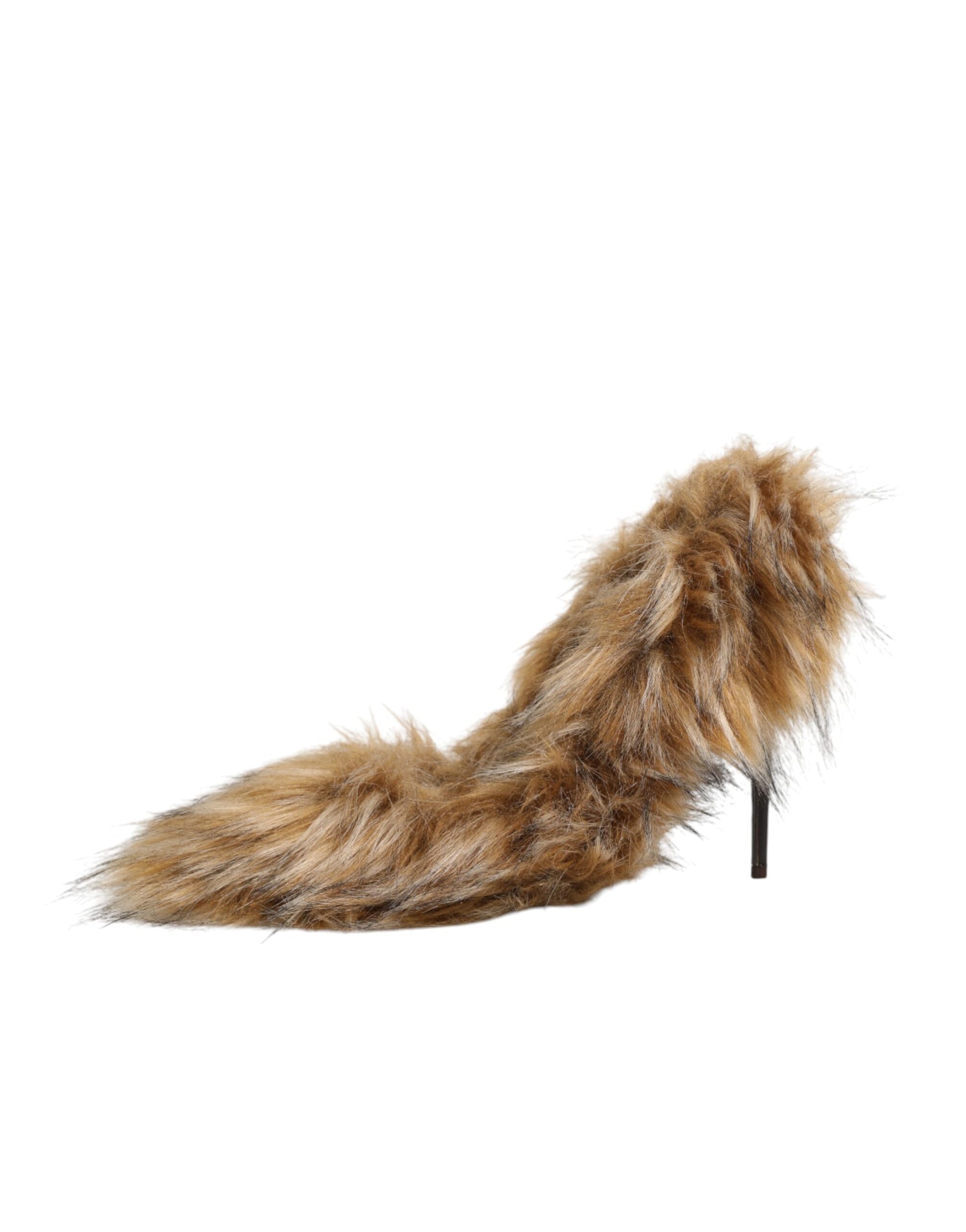 Brown Fur Leather High Heels Pumps Shoes