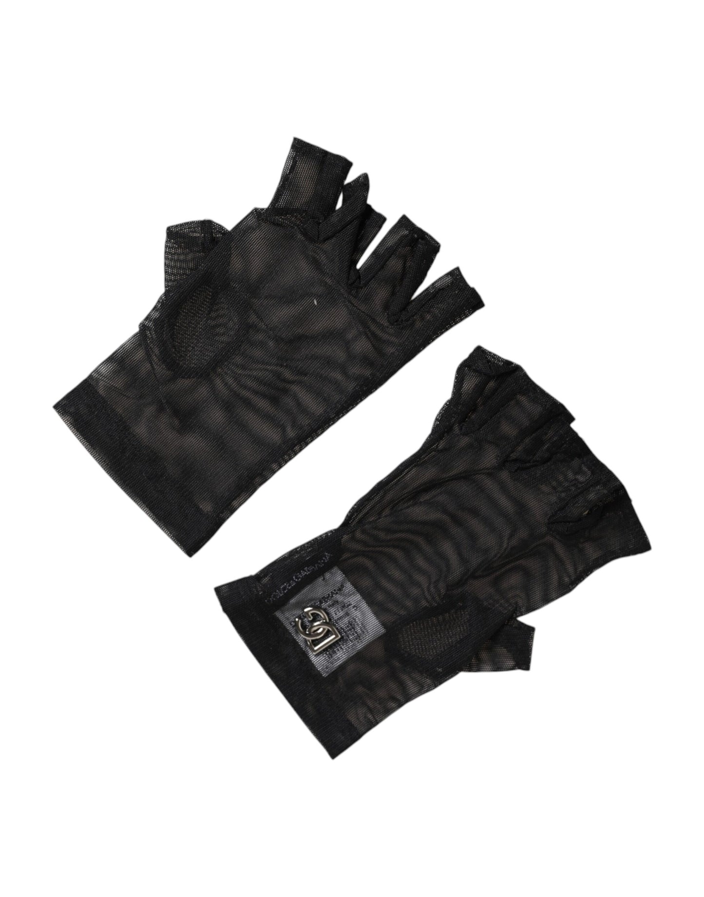 Black Nylon Wrist Length Fingerless Mitten Gloves