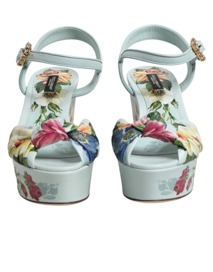 Green Floral Ankle Strap Wedge Sandals Shoes