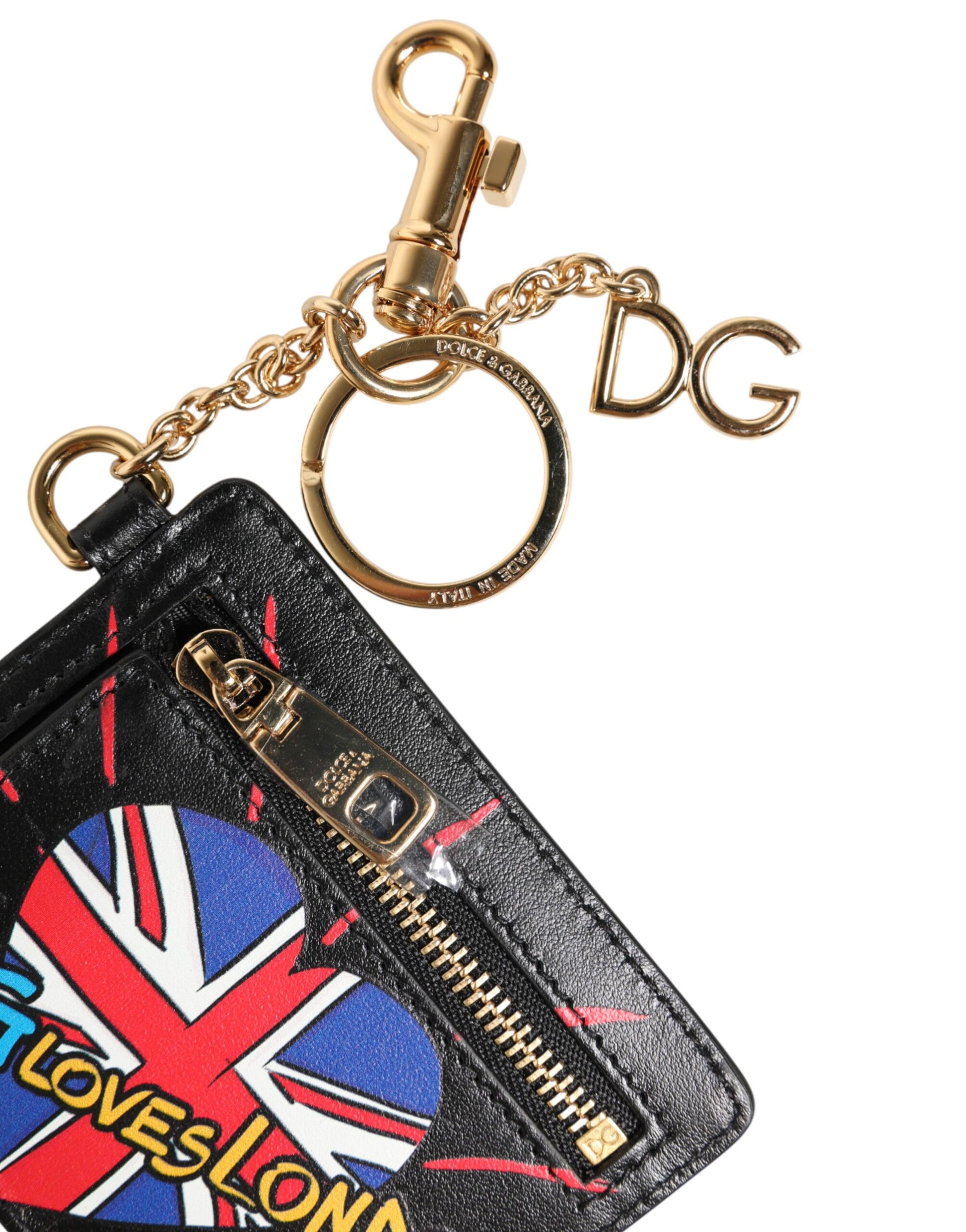 Black Leather #DGLovesLondon Cardholder Coin Case Keyring