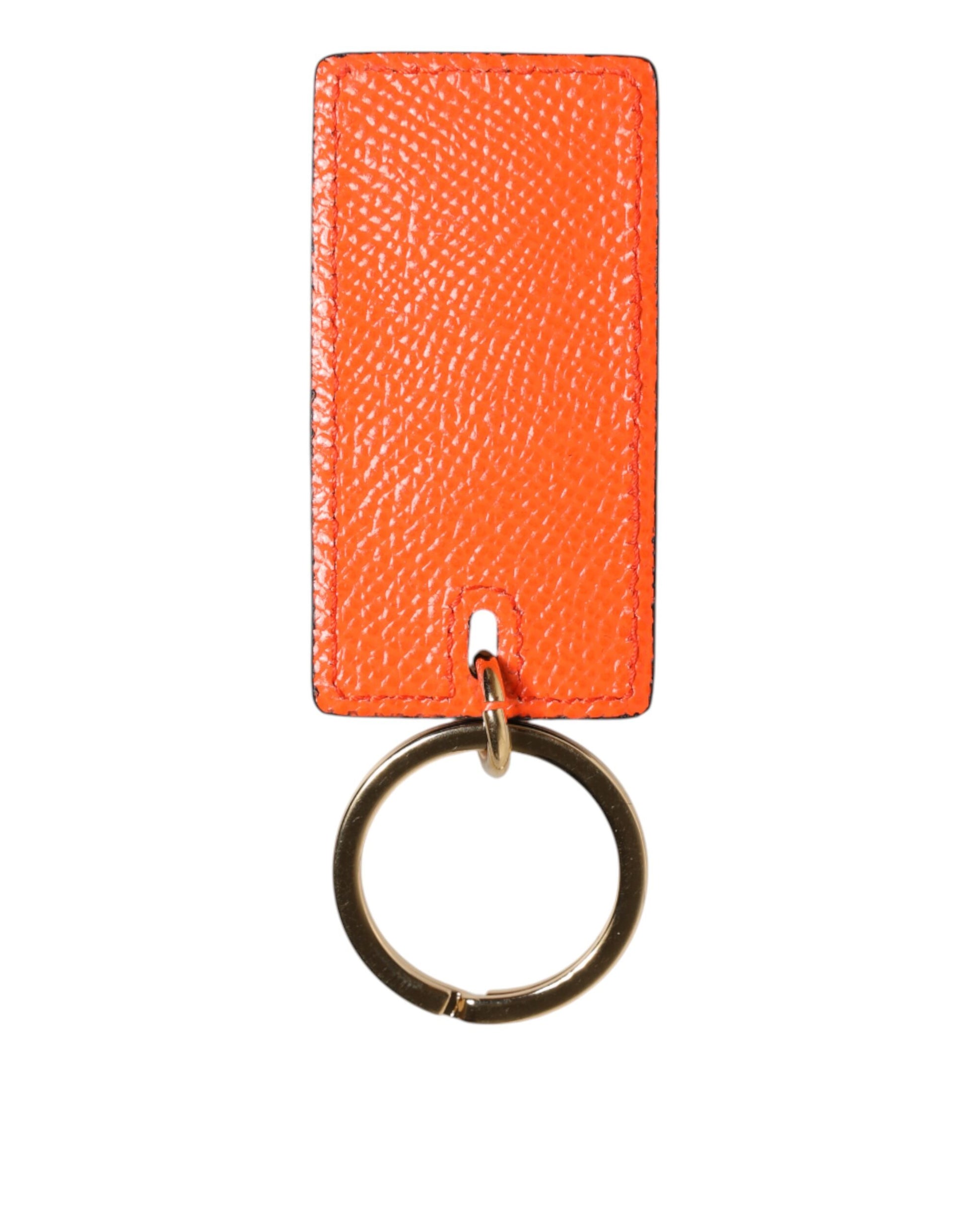 Orange Calf Leather Logo Metal Ring Keychain Keyring