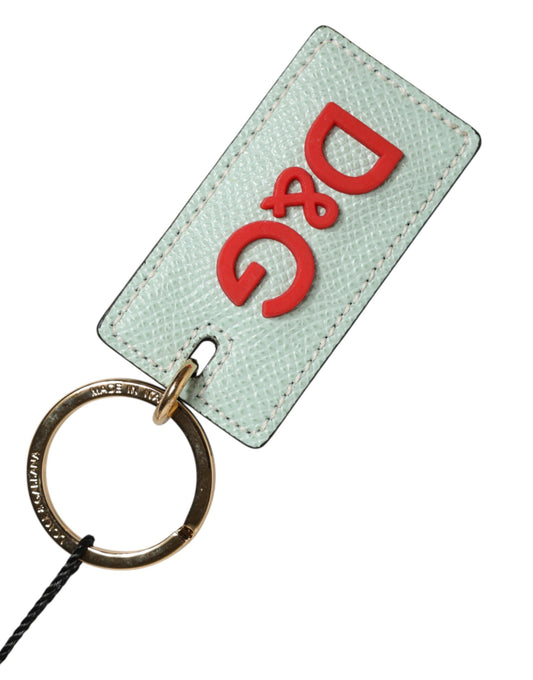 Mint Green Calf Leather Logo Metal Ring Keychain Keyring
