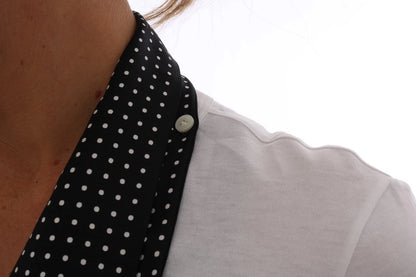 White Cotton Black Silk Scarf Top T-shirt