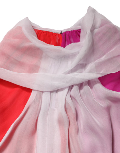 Multicolor Short Sleeves Silk Blouse Top