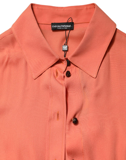 Orange Collared Button Down Long Sleeves  Top