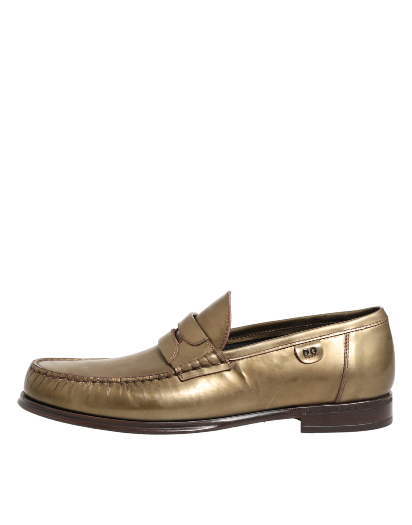 Gold Leather Slip On Dress Men Loafers Shoes