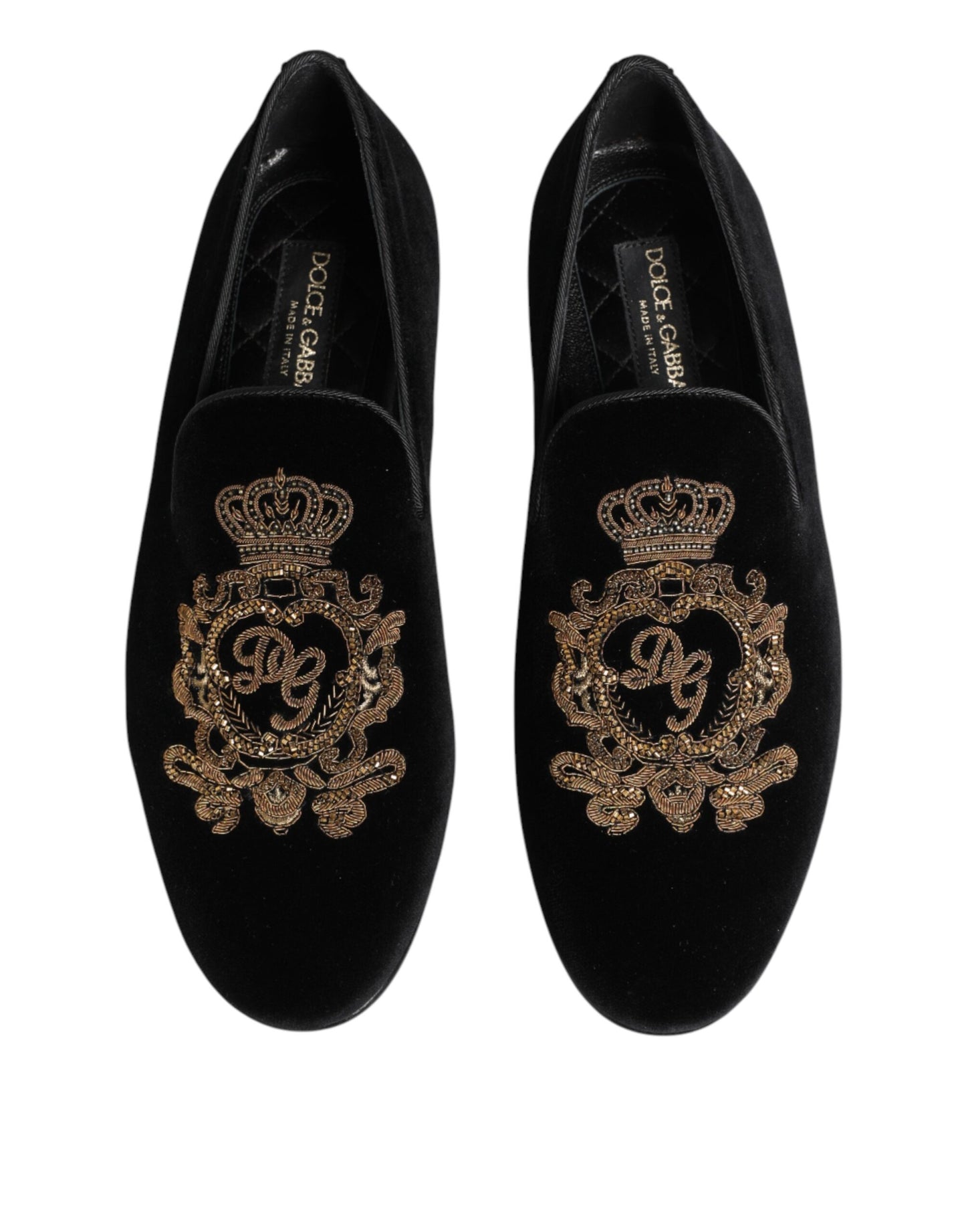 Black Velvet Gold Crown Mens Loafers Shoes
