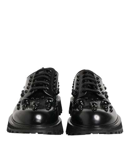 Black Leather Studded Men Formal Derby  Shoes