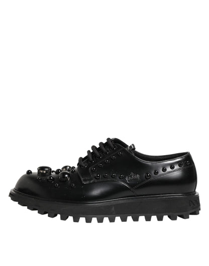 Black Leather Studded Men Formal Derby  Shoes