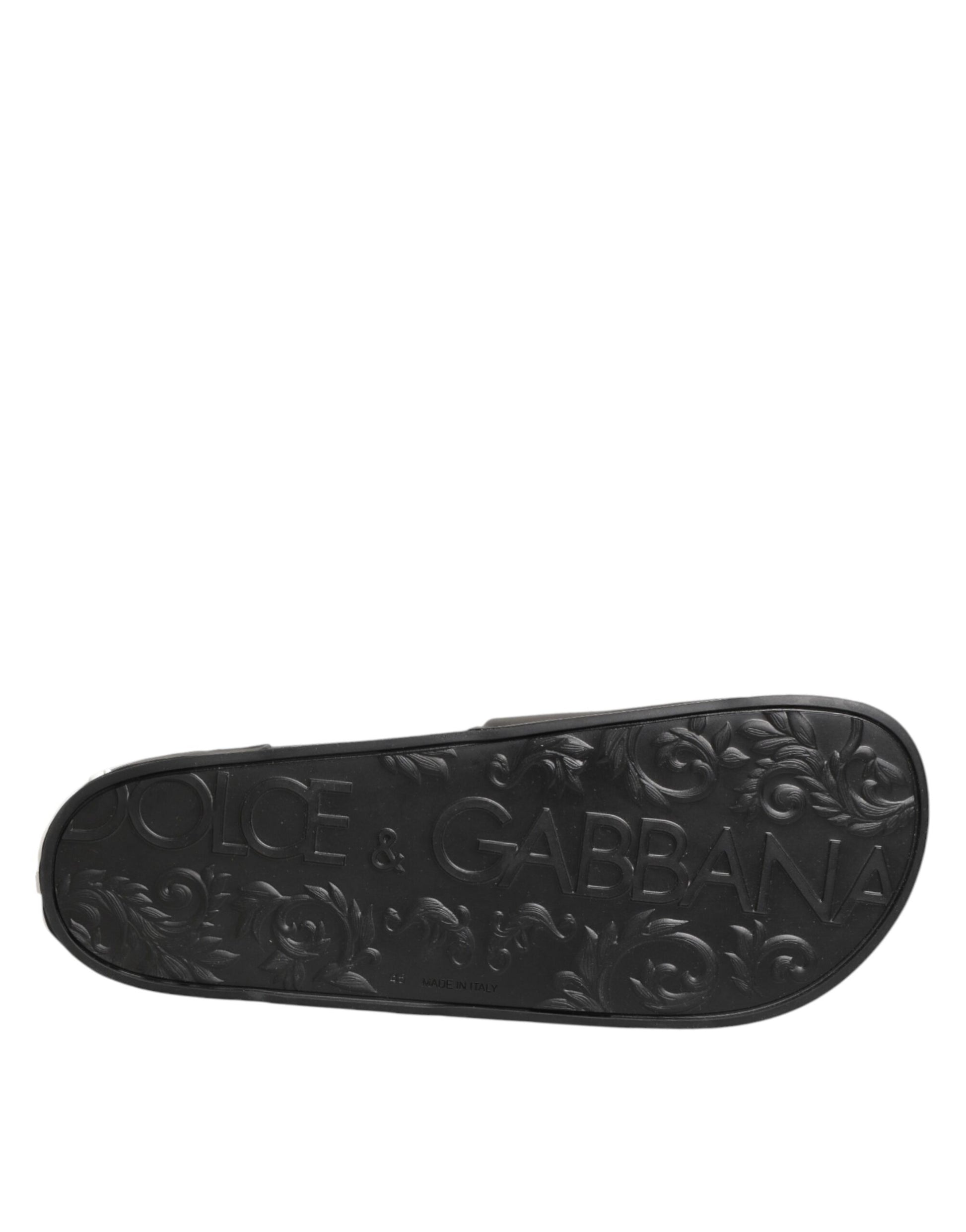 Black Leather Slides Sandals Beachwear Shoes