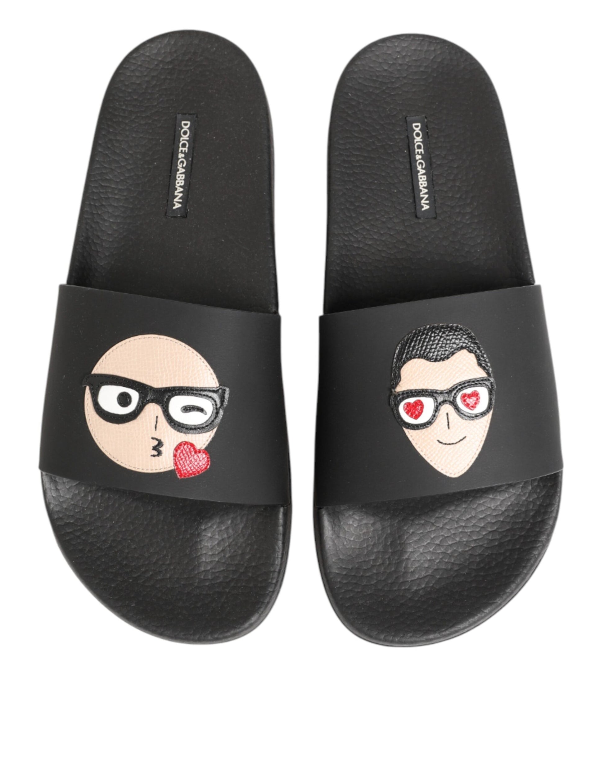 Black Leather Slides Sandals Beachwear Shoes