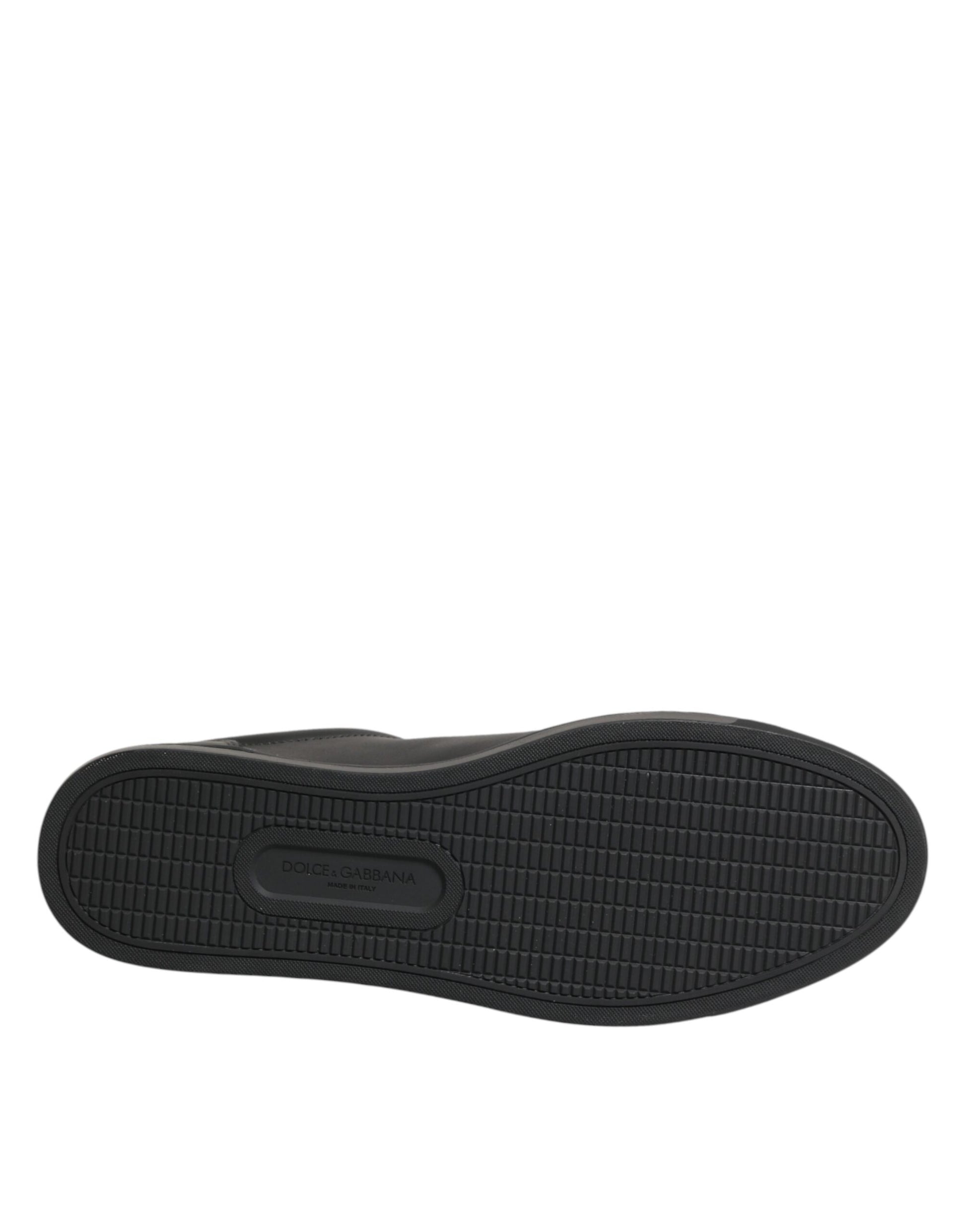 Black Leather Heart Embellished Sneakers Shoes