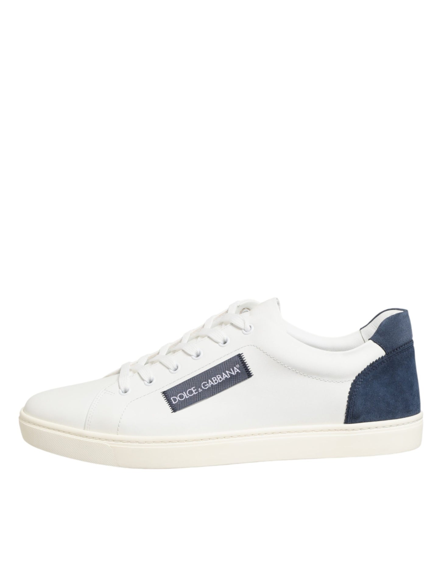 White Blue Leather Logo Patch Sneakers Shoes