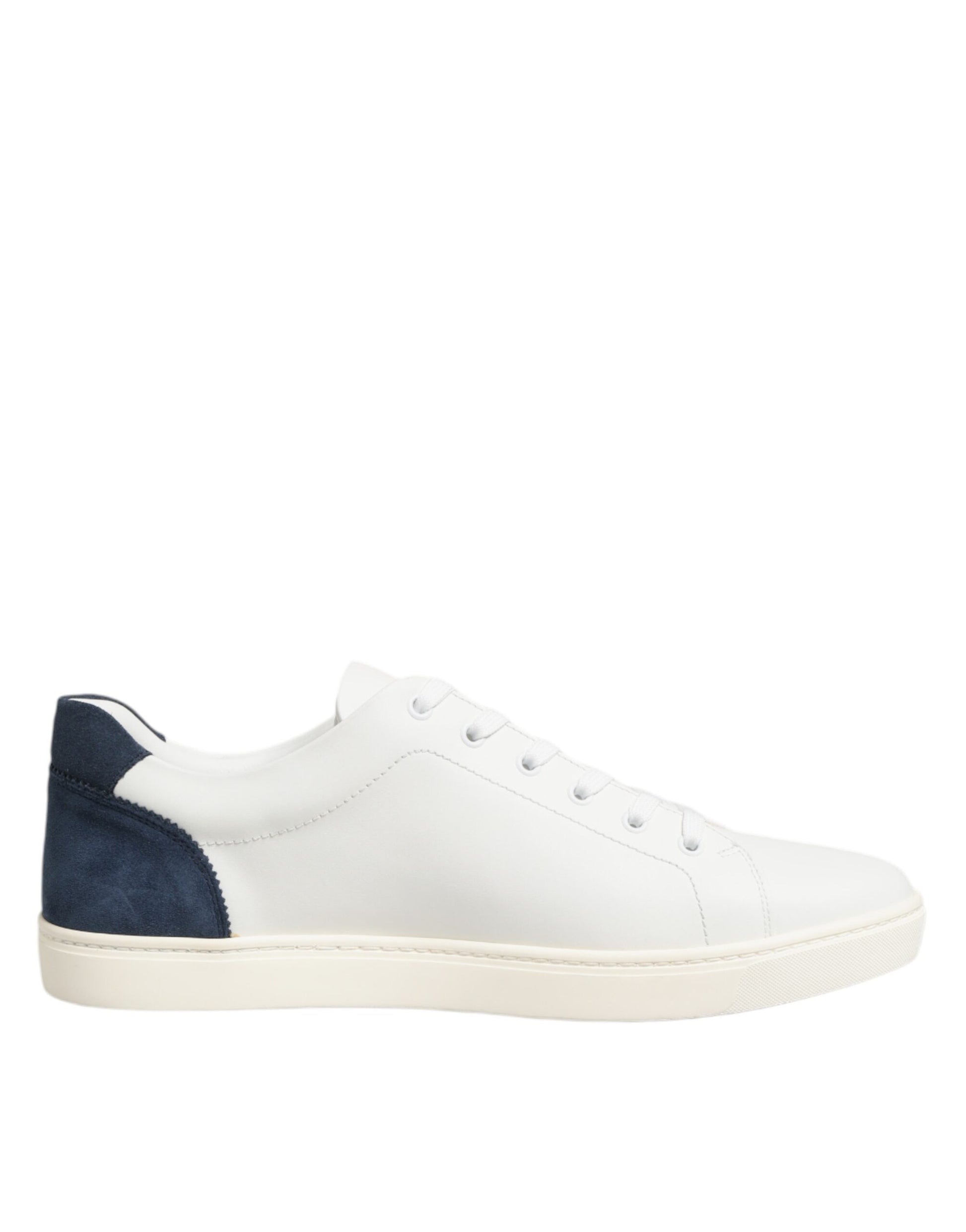 White Blue Leather Logo Patch Sneakers Shoes