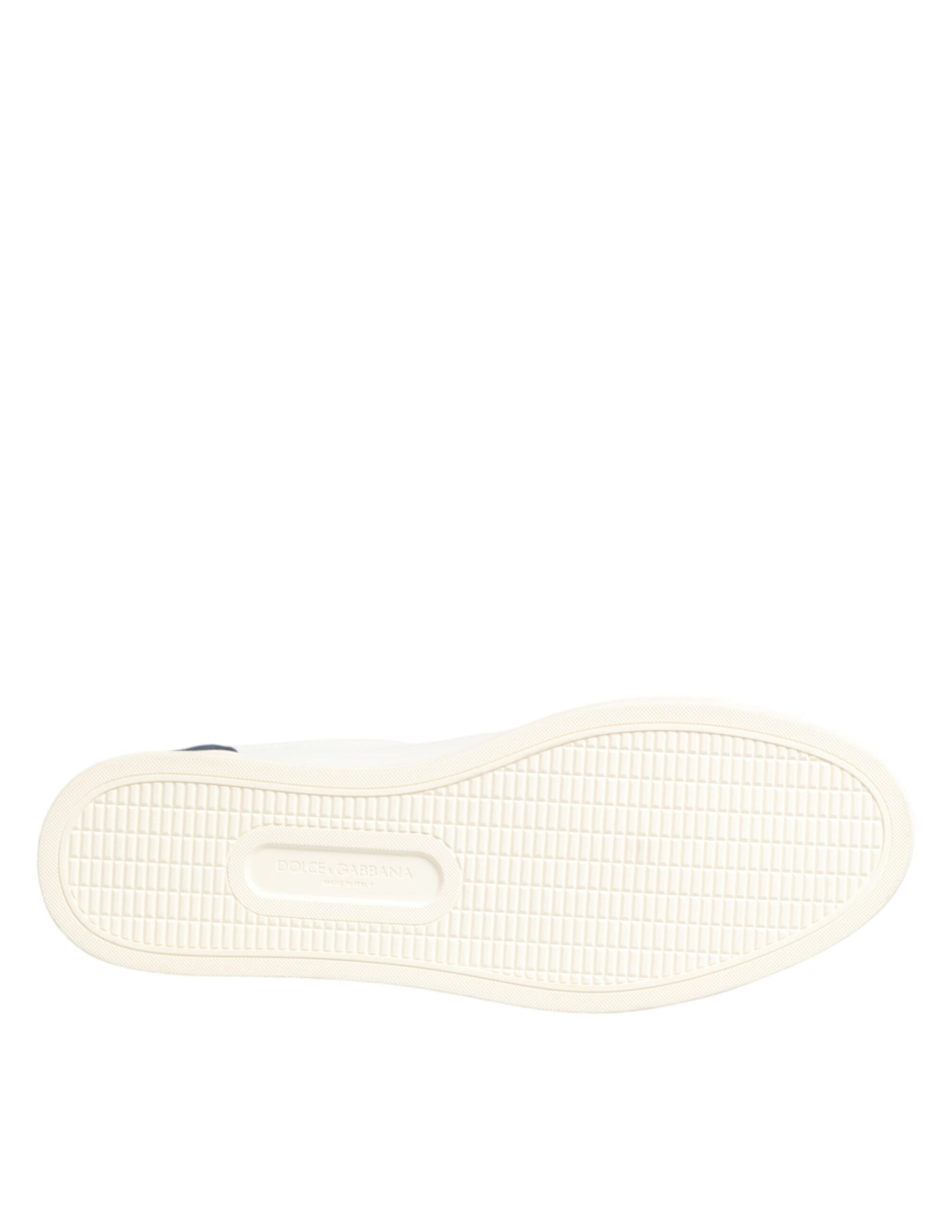 White Blue Leather Logo Patch Sneakers Shoes