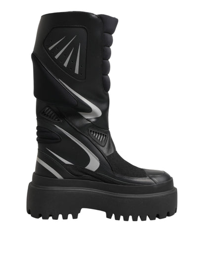 Black Leather Mid Calf Biker Boots Shoes